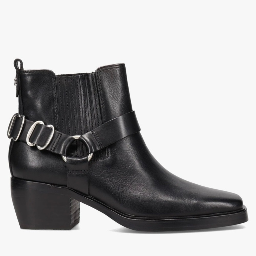 SAM EDELMAN Bellamie Ankle Boot Leather Premium Stacked Heel 2 1/4” Black 7